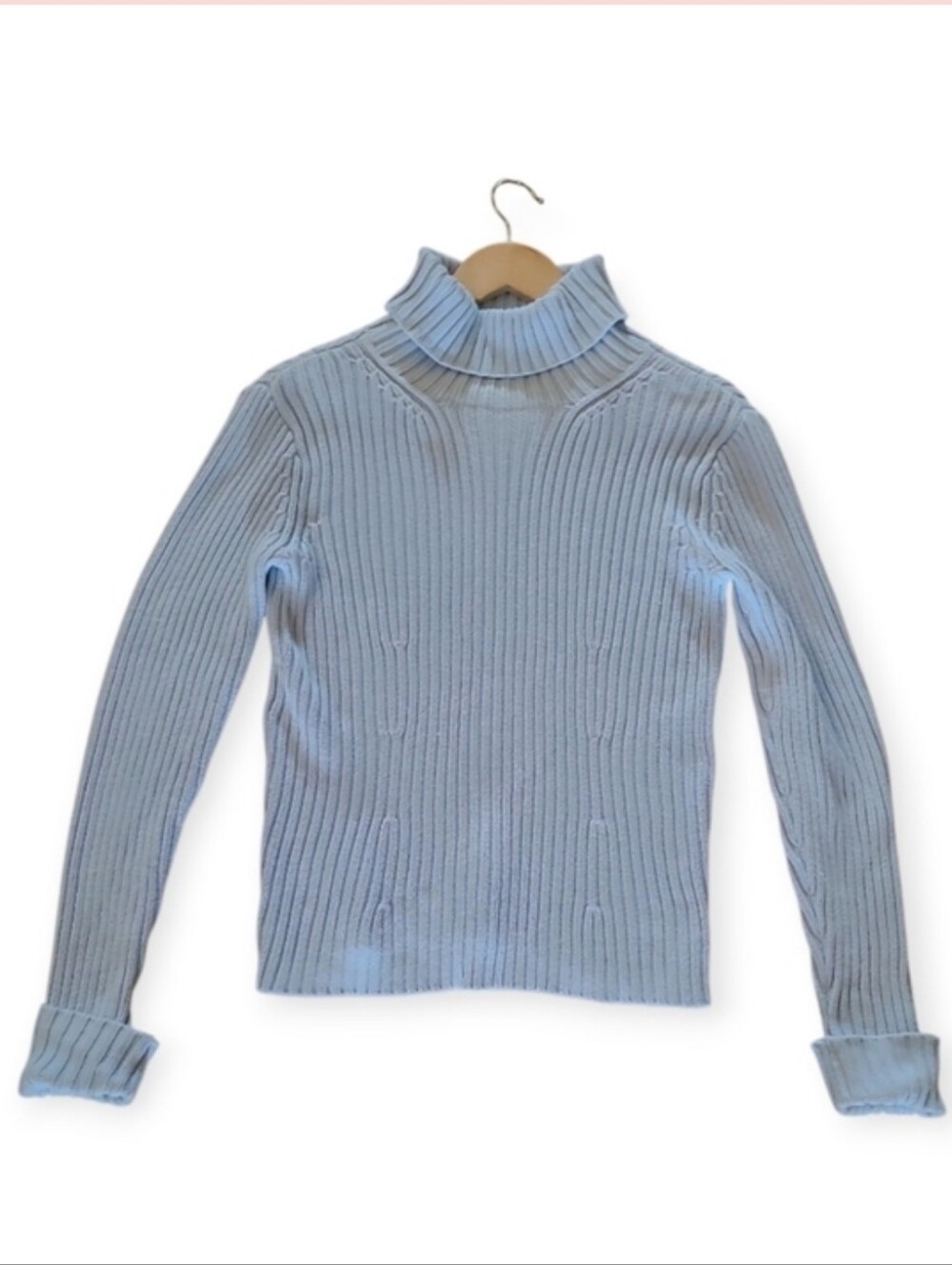 Vintage Old Navy 100% Cotton Ribbed Turtleneck Sweater Pastel Blue